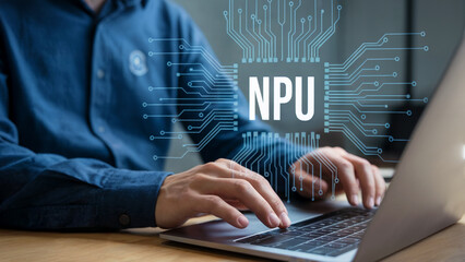 Modern technology enhancing laptop performance with neural processing unit NPU for AI tasks, showcasing advanced computing power and efficiency for professionals