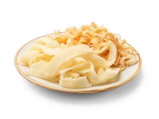 Dried shredded squid and shavings isolated on white