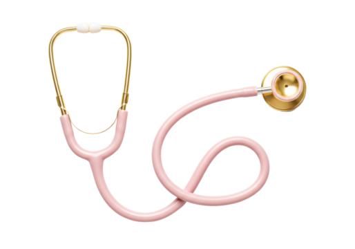 Pink and gold stethoscope isolated on white, medical equipment for healthcare professionals and pediatricians