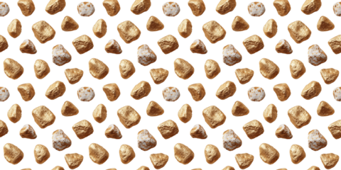 Extreme Close-up of Intricate Gold Nuggets Highlighting Raw Texture and Shiny Golden Color, Seamless Tileable Pattern with Transparent Background
