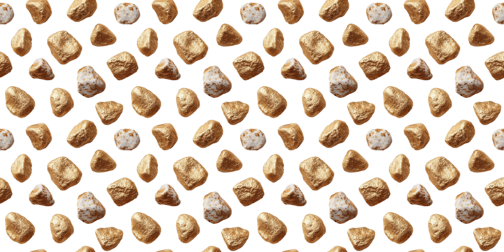 Extreme Close-up of Intricate Gold Nuggets Highlighting Raw Texture and Shiny Golden Color, Seamless Tileable Pattern with Transparent Background