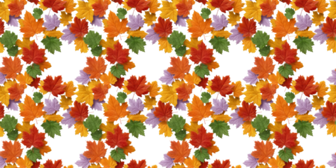 Seamless Tileable Pattern of a Circular Autumn Maple Leaf Frame with Vibrant Red, Orange, Yellow, Green, and Purple Foliage