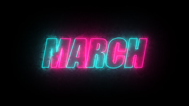 March text in black background.