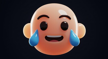 A 3d rendered cartoon face with a bald head and big eyes laughing so hard that tears are streaming down its cheeks conveying extreme amusement and joy
