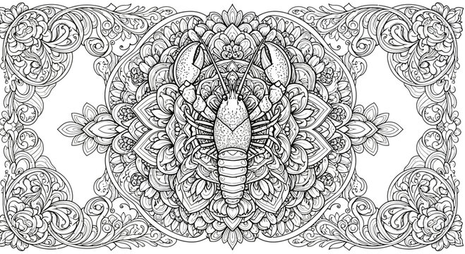 Intricate Crayfish Mandala Line Art Coloring Book Vector