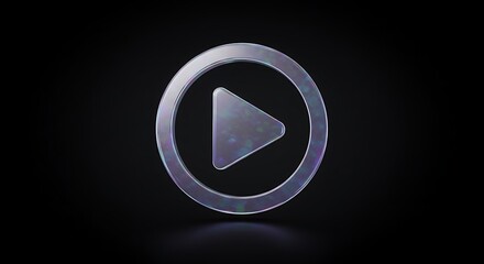A sleek modern translucent play button icon with a subtle glow set against a dark minimalist background symbolizing media playback and digital content