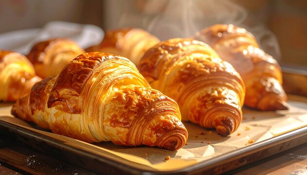 Freshly baked croissants on a baking sheet - Powered by Adobe
