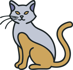 Obraz premium Cartoon cat illustration sitting patiently with grey and orange fur