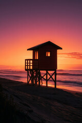 Coastal hut at sunset