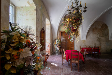 Abandoned Mansion Luxury Palace Castle Interior with Vintage Architecture and Decay