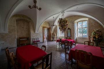 Abandoned Mansion Luxury Palace Castle Interior with Vintage Architecture and Decay