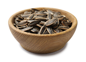 Sunflower seeds in bowl isolated on white