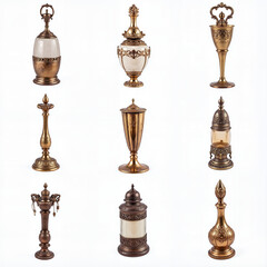 Vintage candle holders in various styles and designs on white background  