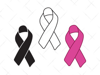 Awareness Ribbon SVG, Cancer Ribbon Silhouette, Pink Ribbon Clipart, Breast Cancer Vector, Support Ribbon Outline for Cricut and Cutting Machines