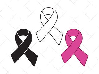 Awareness Ribbon SVG, Cancer Ribbon Silhouette, Pink Ribbon Clipart, Breast Cancer Vector, Support Ribbon Outline for Cricut and Cutting Machines