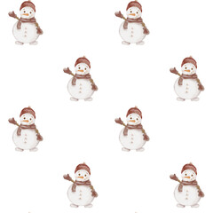 Watercolor snowman pattern design for textile and wrapping paper