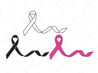 Awareness Ribbon SVG, Cancer Ribbon Silhouette, Pink Ribbon Clipart, Breast Cancer Vector, Support Ribbon Outline for Cricut and Cutting Machines