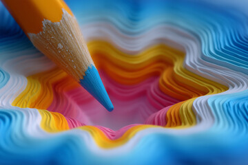 Close up of pencil tip on layered colorful paper