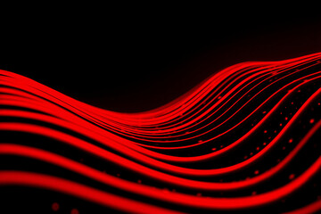 Abstract glowing red wave pattern on black background