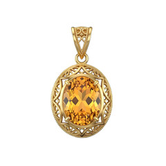Elegant gold pendant with yellow gemstone isolated on transparent background, a timeless piece of jewelry