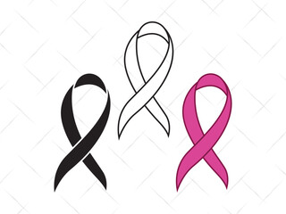 Awareness Ribbon SVG, Cancer Ribbon Silhouette, Pink Ribbon Clipart, Breast Cancer Vector, Support Ribbon Outline for Cricut and Cutting Machines