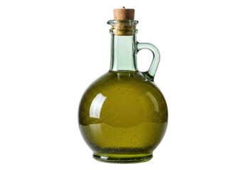 Olive oil in glass bottle isolated, healthy cooking ingredient for Mediterranean cuisine on transparent background