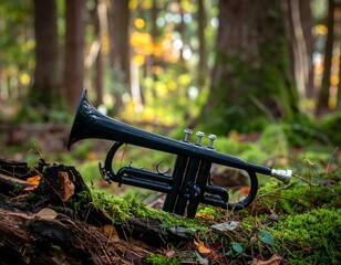 Black Trumpet in Forest Setting.