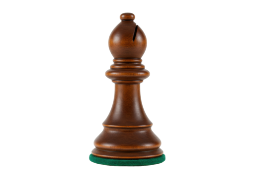 Dark brown wooden bishop chess piece isolated, classic game strategy and tactics on transparent background PNG