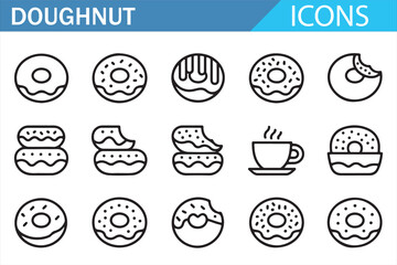 Set of Doughnut Icons with Different Flavors and Arrangement Styles