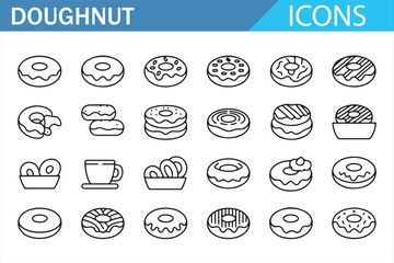 Doughnut and Coffee Icon Set for Bakery Menus and Food Design