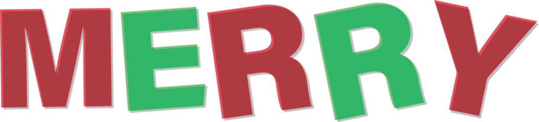 Red green M E R Y text with D shadow effect Text Design merry christmas