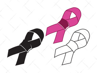 Awareness Ribbon SVG, Cancer Ribbon Silhouette, Pink Ribbon Clipart, Breast Cancer Vector, Support Ribbon Outline for Cricut and Cutting Machines