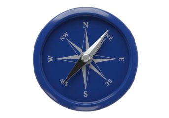 Blue compass isolated on transparent background, navigational tool for direction finding and outdoor adventure
