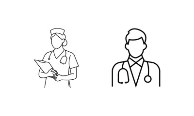 Doctor and Nurse Line Icons – Medical Staff Outline Vector