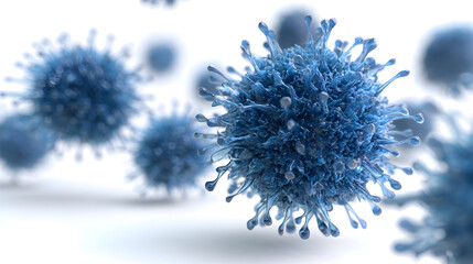 Microscopic view of blue spherical virus cells for scientific study and education