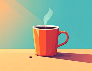 Morning Coffee in a Red Mug.