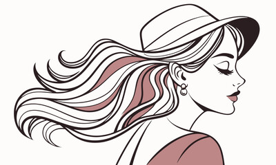 Glamorous woman illustration with glossy lips and shiny long hair,