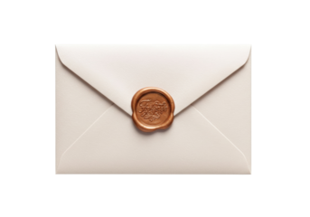 Elegant ivory envelope with bronze wax seal isolated, invitation mockup for wedding stationery and special occasion correspondence