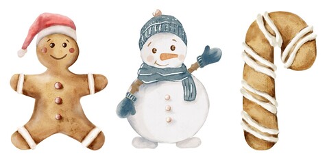 Colorful watercolor pattern featuring holiday treats and decorations in a seamless design