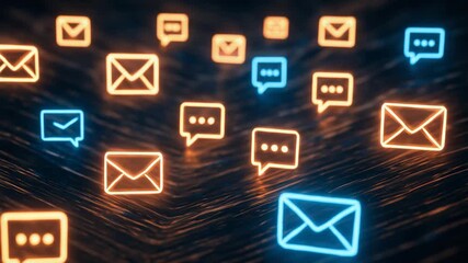 Colorful digital communication icons representing messaging and email in a modern interconnected world. - Powered by Adobe