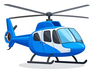 Blue Helicopter Illustration, Cartoon Style.