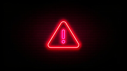 Digital Interface Alert Symbol: Glowing Red Neon Exclamation Triangle