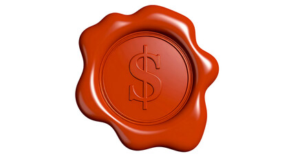 Drawing of a brown wax seal of a dollar symbol, on a transparent background