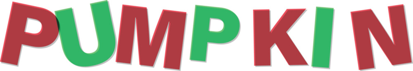 Red Green Overlapping Text P U M P K I N with D Effect Text Design pumpkin word