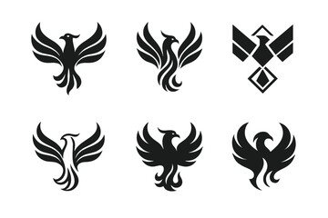 Phoenix Logo Variations. cultural symbols in art. Set Logo of cultural symbols in art: phoenix. harmonious logo variations of the same emblematic concept, each