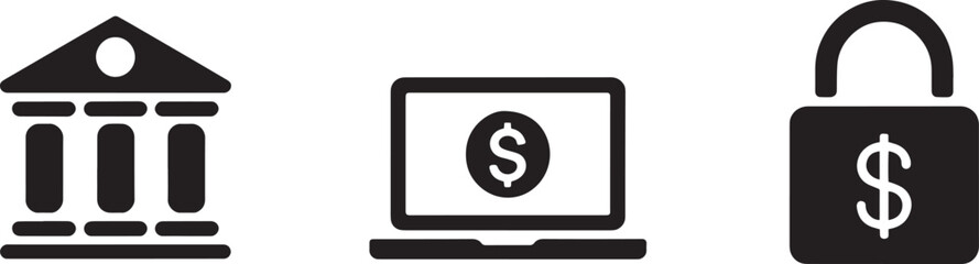 Bank Institution, Online Banking, and Bank Security Concept Icons Set