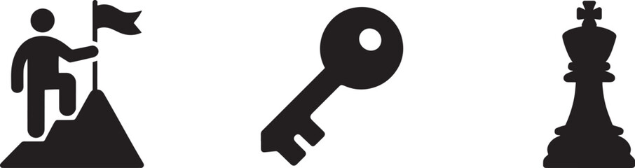 Mountain Climbing Goal Key Success Chess King Strategy Icon Set