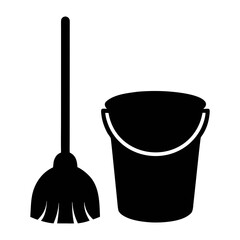 Illustration of a black mop and bucket, ideal for cleaning and householdrelated projects © black man