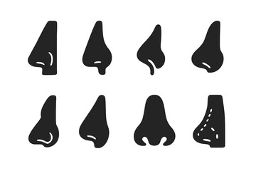 Obraz premium Nose Shapes Icons. Solid, filled icon set of nose shapes in cosmetic surgery: roman nose, aquiline nose, snub nose, upturned nose, crooked nose, narrow nose,