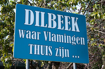 Fototapeta premium Sign of the village of Dilbeek, home of the Flemish people in Flemish Brabant Region, Belgium